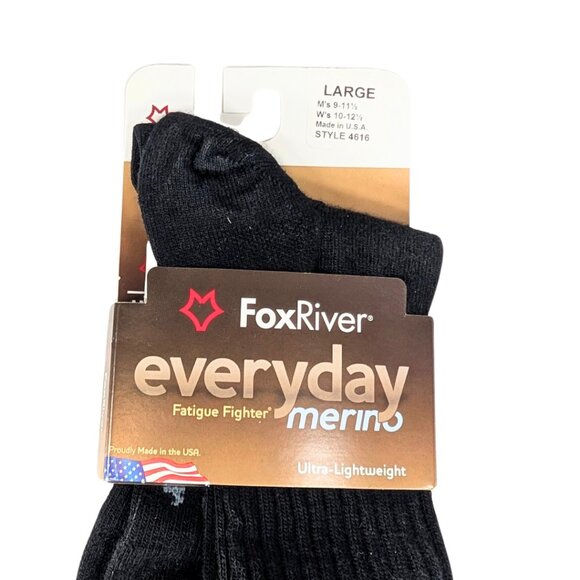 Fox River NWT Unisex Large Black Lightweight Knee Length Merino Wool Blend Socks - Picture 3 of 5